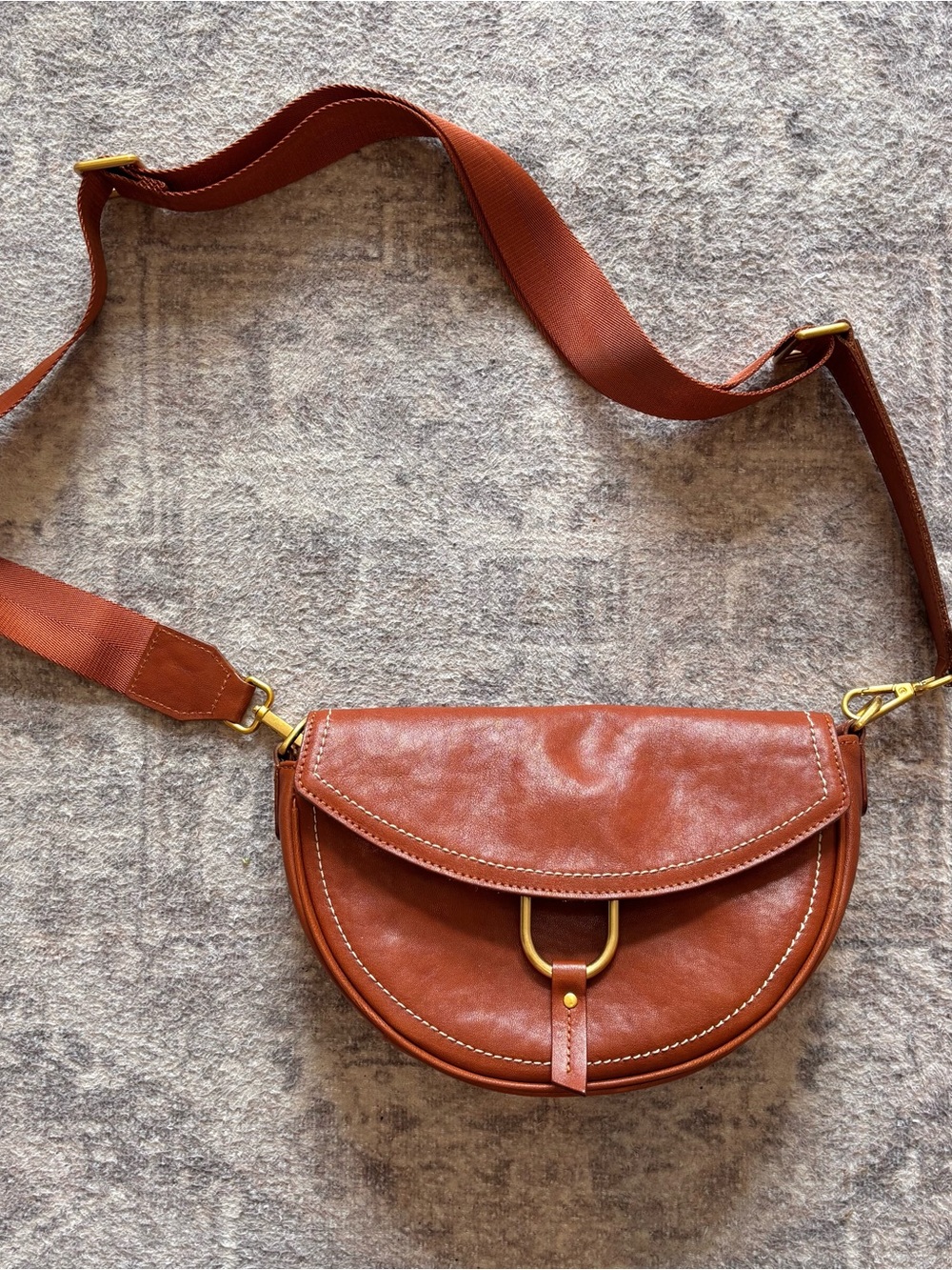 Rust Brown Leather Crossbody Bag with Wide Strap